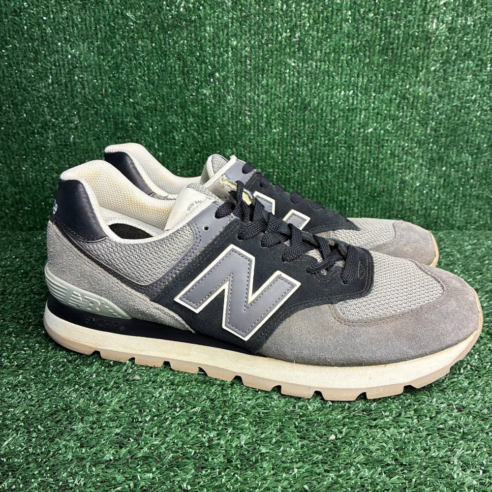New Balance 574 Suede Mesh Classic Retro Running Sneaker Grey Black Mens Size 12